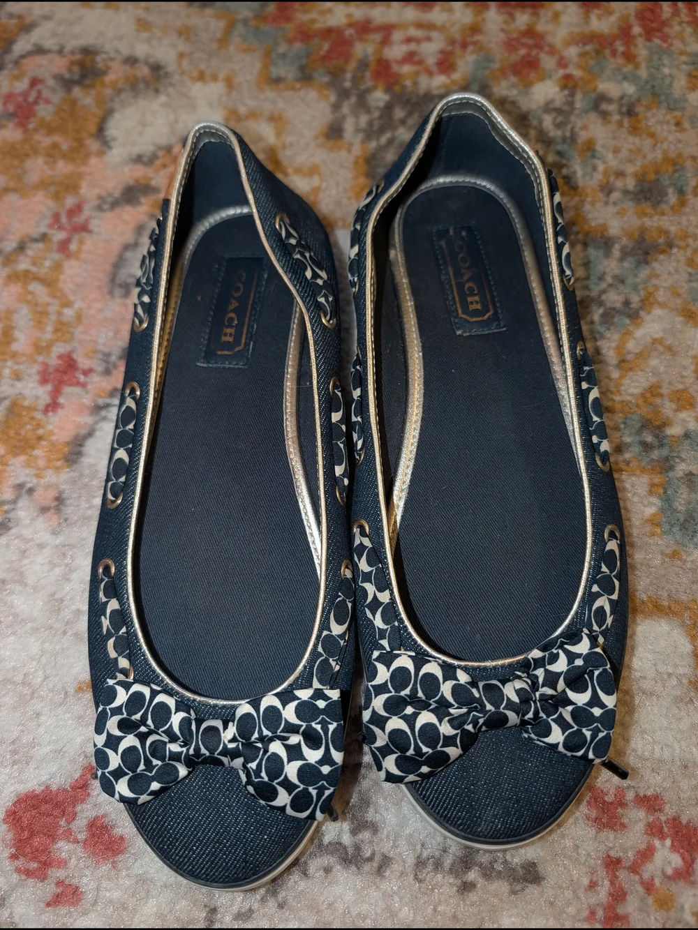Coach Women's 10 Navy Signature Bow Ballet Flats Gossip Girl Blair Waldorf